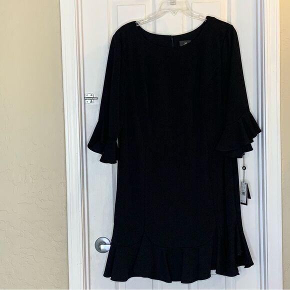 Adriana Papell Knit Crepe Flounced Shift Dress Black Size 20W NWT - Picture 1 of 13